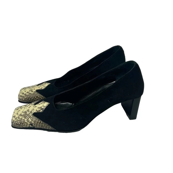 RODO Black Square Snakeskin Toe Western Style Heels Size 35 / US 5 - Picture 4 of 9